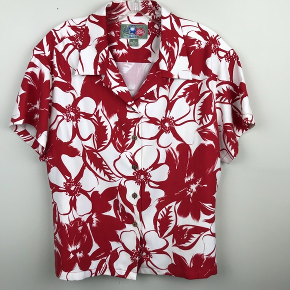 Hilo Hattie Tops - Hilo Hattie | Hawaiian floral blouse red and white